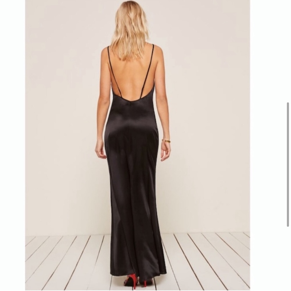 Reformation Black silk slip dress Bias Cut Open Back "Rosie" Gown Cocktail Maxi
